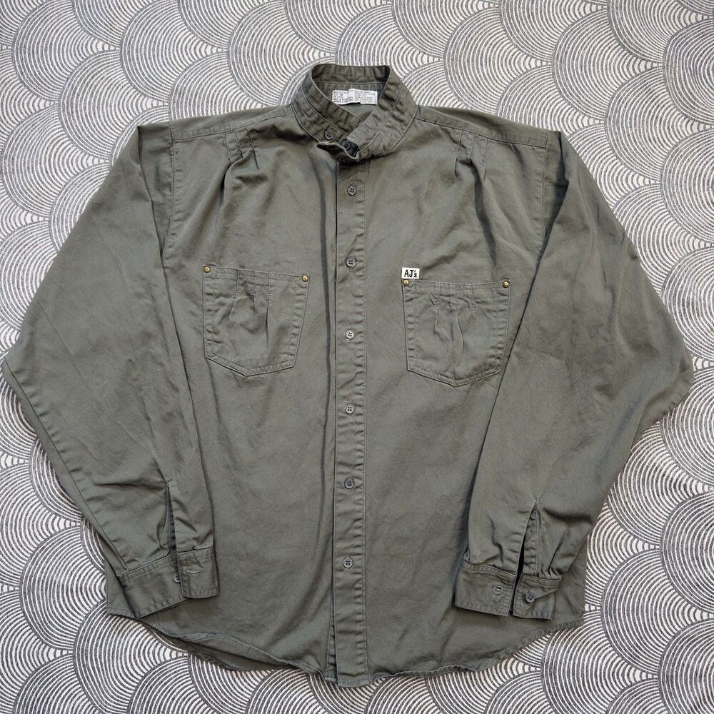 Vtg 80s 90s AJ's Brand Button Up Casual Shirt Long Sleeves Green Men M EUC